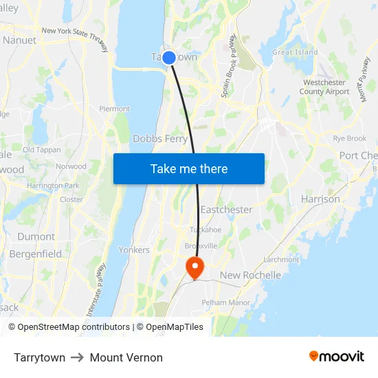 Tarrytown to Mount Vernon map