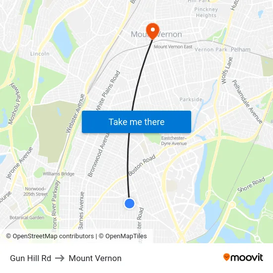 Gun Hill Rd to Mount Vernon map