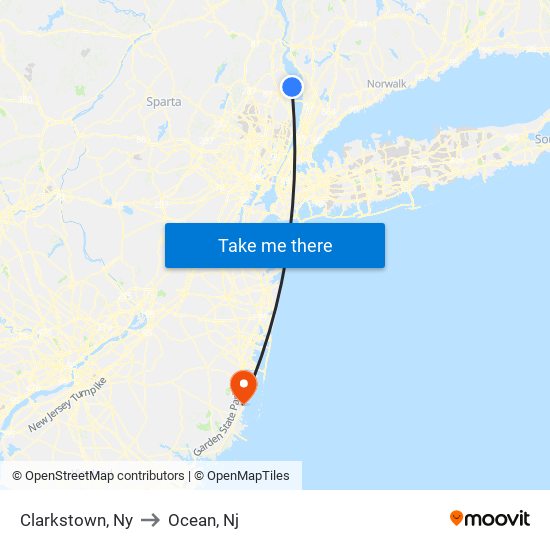 Clarkstown, Ny to Ocean, Nj map