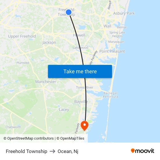 Freehold Township to Ocean, Nj map