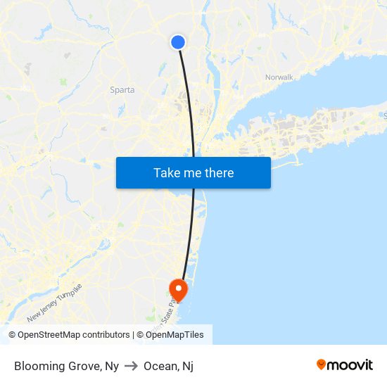 Blooming Grove, Ny to Ocean, Nj map