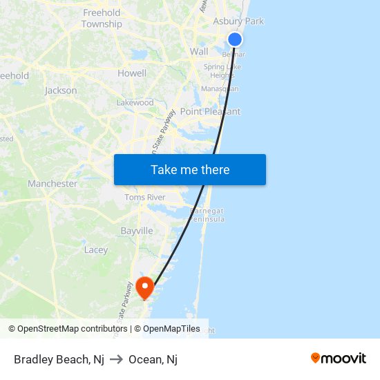 Bradley Beach, Nj to Ocean, Nj map