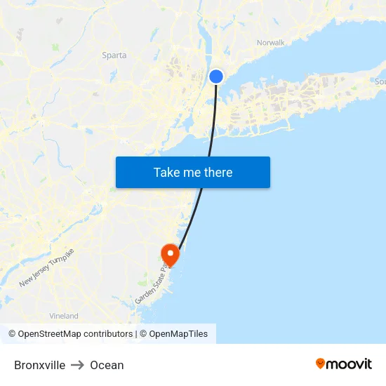 Bronxville to Ocean map