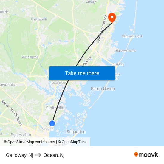 Galloway, Nj to Ocean, Nj map