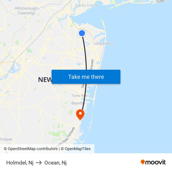 Holmdel, Nj to Ocean, Nj map