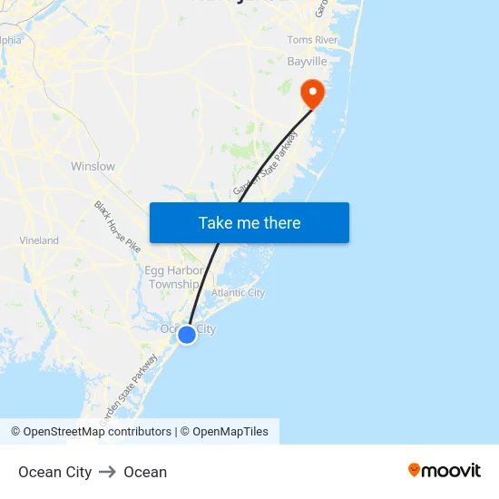 Ocean City to Ocean map