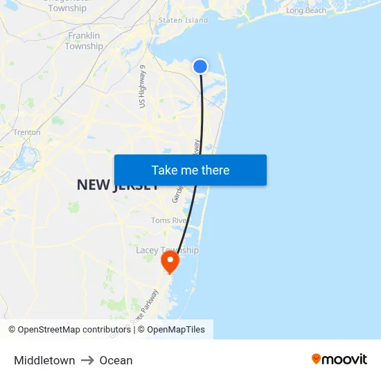 Middletown to Ocean map