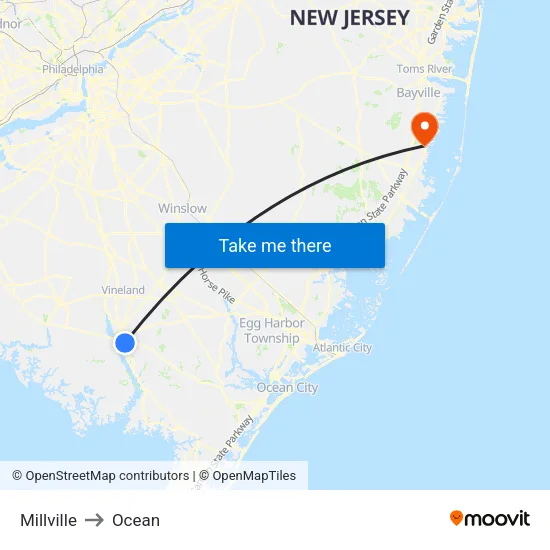 Millville to Ocean map
