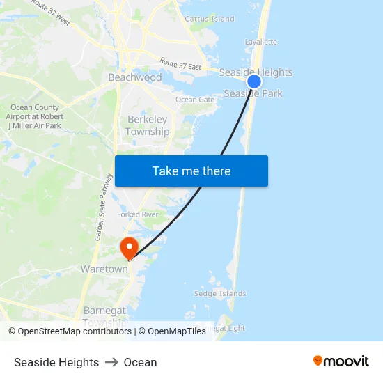 Seaside Heights to Ocean map
