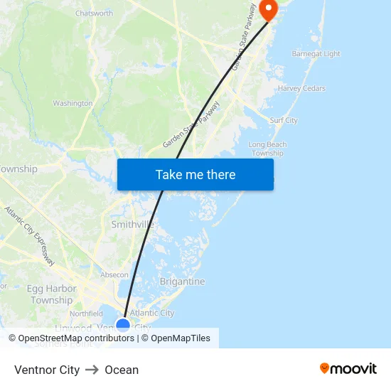Ventnor City to Ocean map