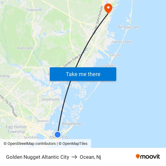 Golden Nugget Altantic City to Ocean, Nj map