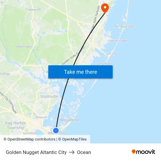 Golden Nugget Altantic City to Ocean map
