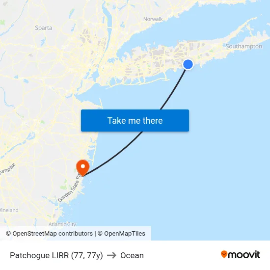 Patchogue LIRR (77, 77y) to Ocean map