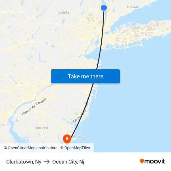 Clarkstown, Ny to Ocean City, Nj map