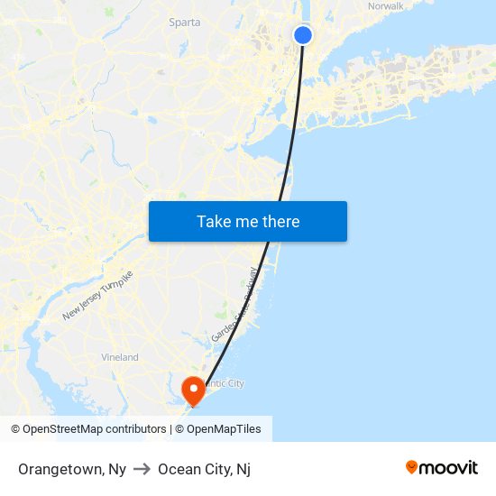 Orangetown, Ny to Ocean City, Nj map