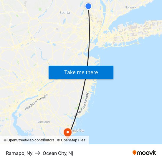 Ramapo, Ny to Ocean City, Nj map