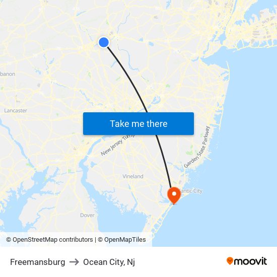 Freemansburg to Ocean City, Nj map