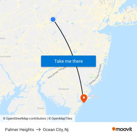 Palmer Heights to Ocean City, Nj map