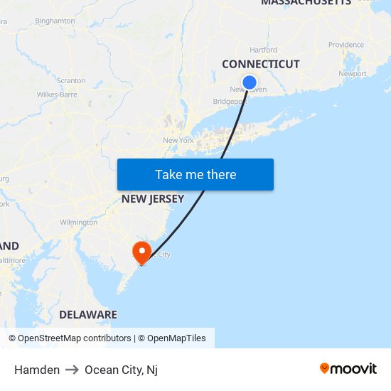 Hamden to Ocean City, Nj map