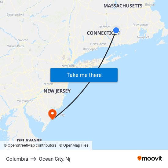 Columbia to Ocean City, Nj map