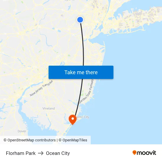 Florham Park to Ocean City map