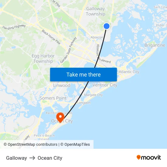 Galloway to Ocean City map