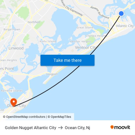 Golden Nugget Altantic City to Ocean City, Nj map