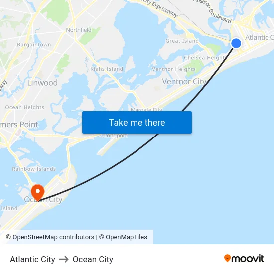 Atlantic City to Ocean City map