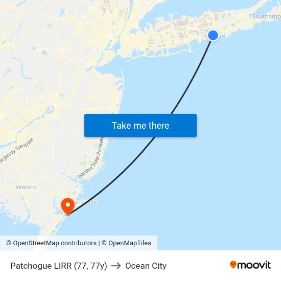 Patchogue LIRR (77, 77y) to Ocean City map