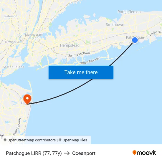 Patchogue LIRR (77, 77y) to Oceanport map