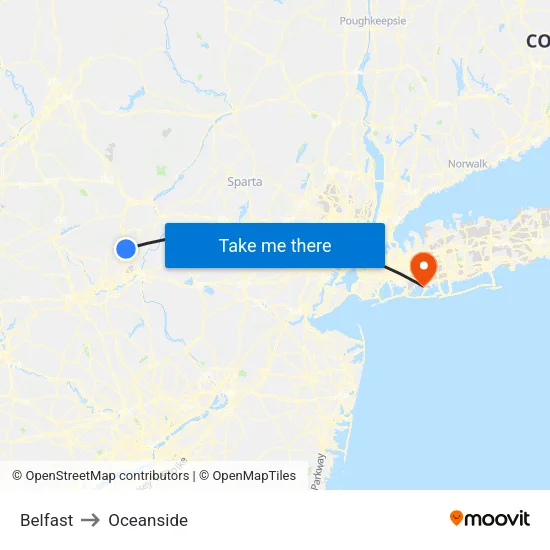 Belfast to Oceanside map
