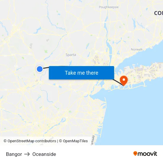 Bangor to Oceanside map