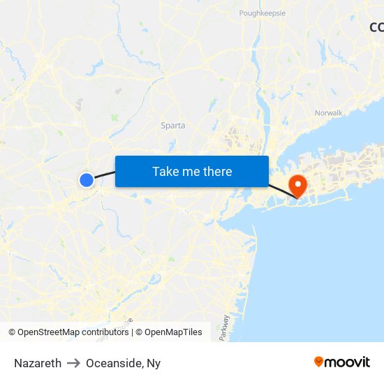 Nazareth to Oceanside, Ny map