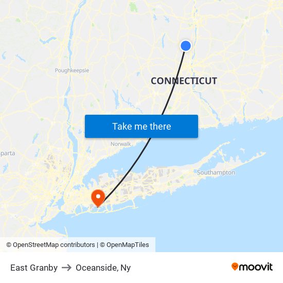 East Granby to Oceanside, Ny map