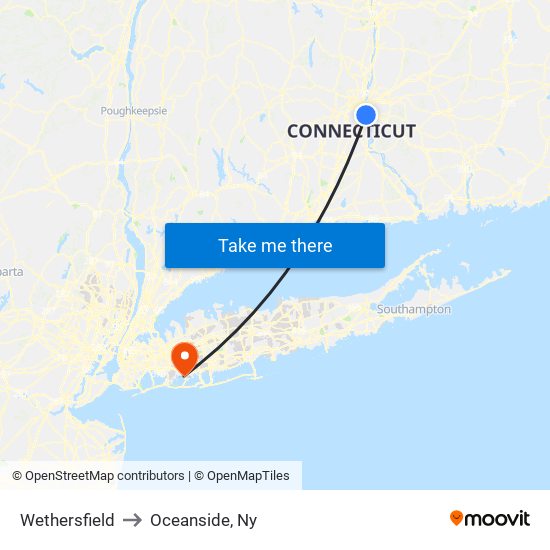 Wethersfield to Oceanside, Ny map