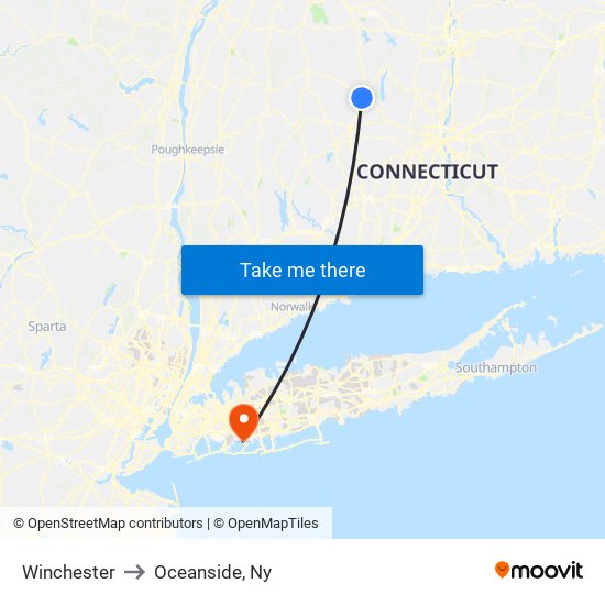 Winchester to Oceanside, Ny map