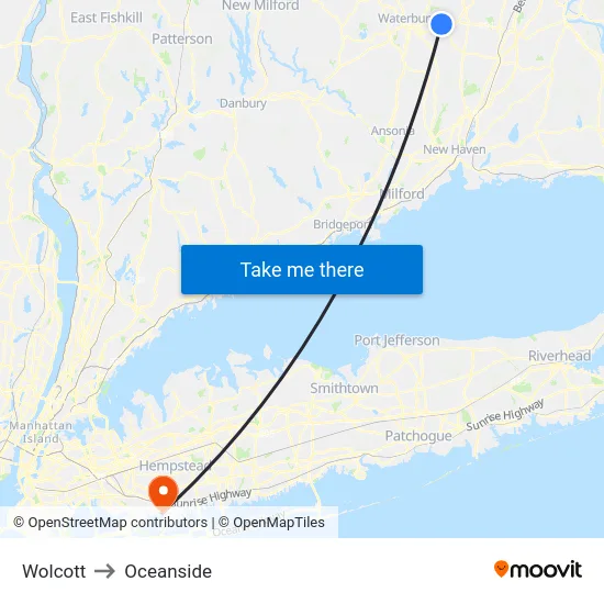 Wolcott to Oceanside map