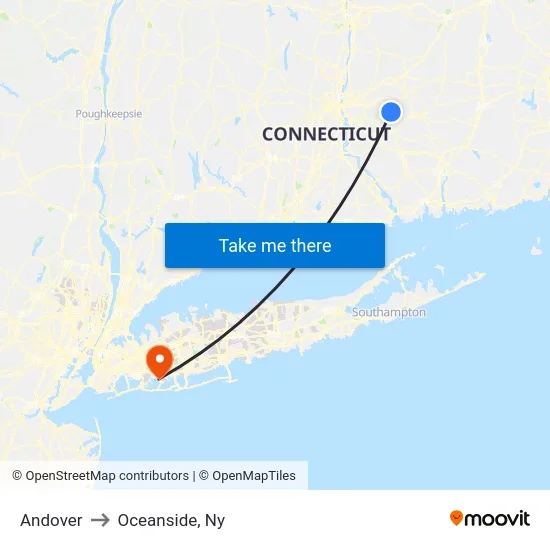Andover to Oceanside, Ny map
