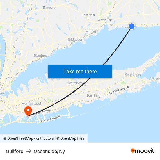 Guilford to Oceanside, Ny map