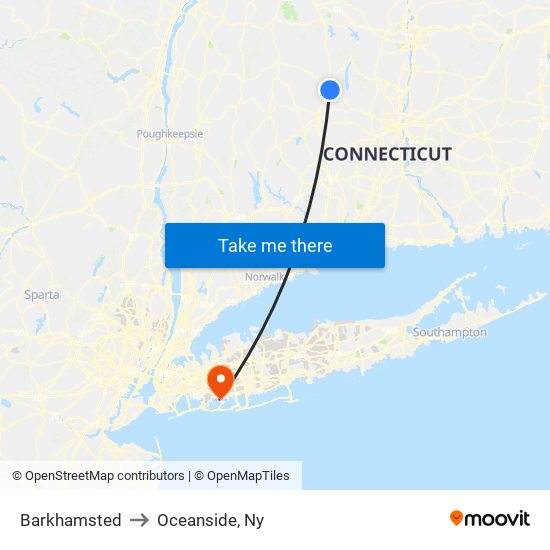 Barkhamsted to Oceanside, Ny map