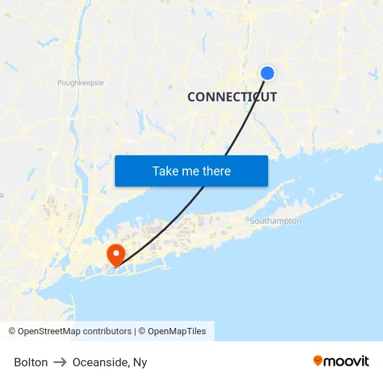 Bolton to Oceanside, Ny map