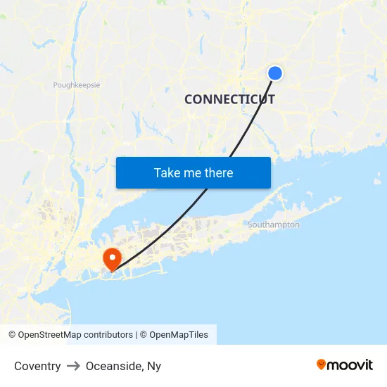 Coventry to Oceanside, Ny map