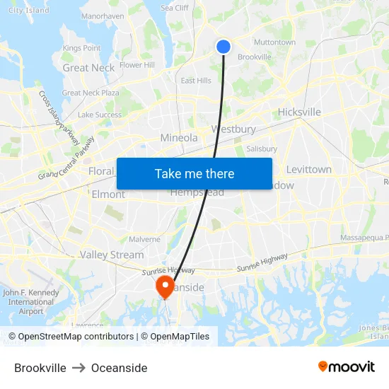 Brookville to Oceanside map