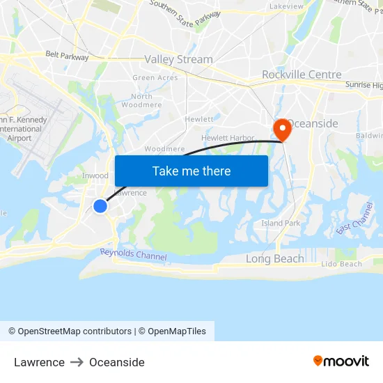 Lawrence to Oceanside map