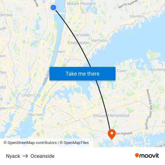 Nyack to Oceanside map