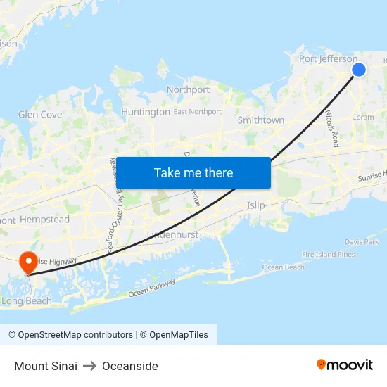 Mount Sinai to Oceanside map
