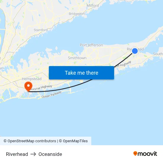 Riverhead to Oceanside map