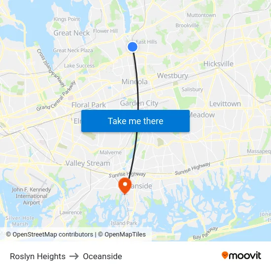 Roslyn Heights to Oceanside map