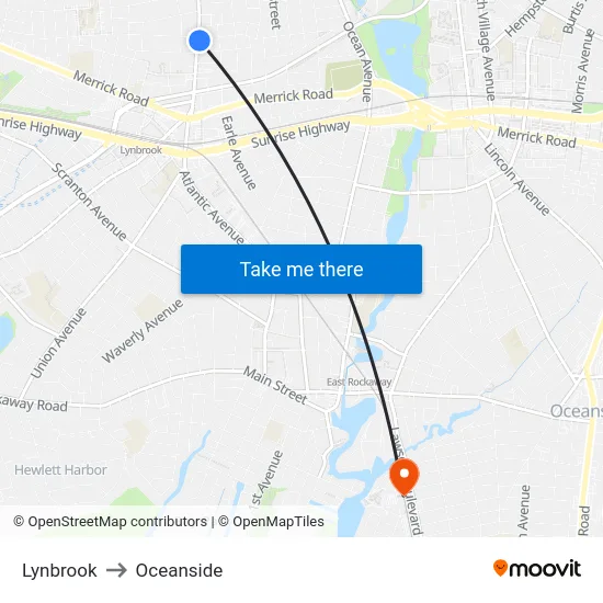 Lynbrook to Oceanside map