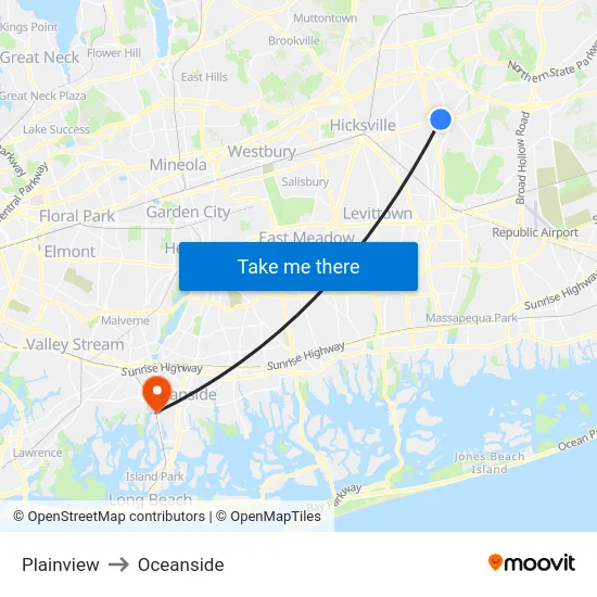 Plainview to Oceanside map